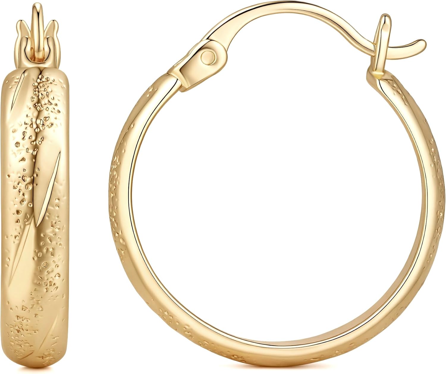 GIORGIA GIBBS Gold Earrings for Women 14K Gold Hoop Earrings for Women Gold Hoop Earring Womens Hoops Detailed Irregular Scratches Hoops Earring for Womens 20/25/30 MM