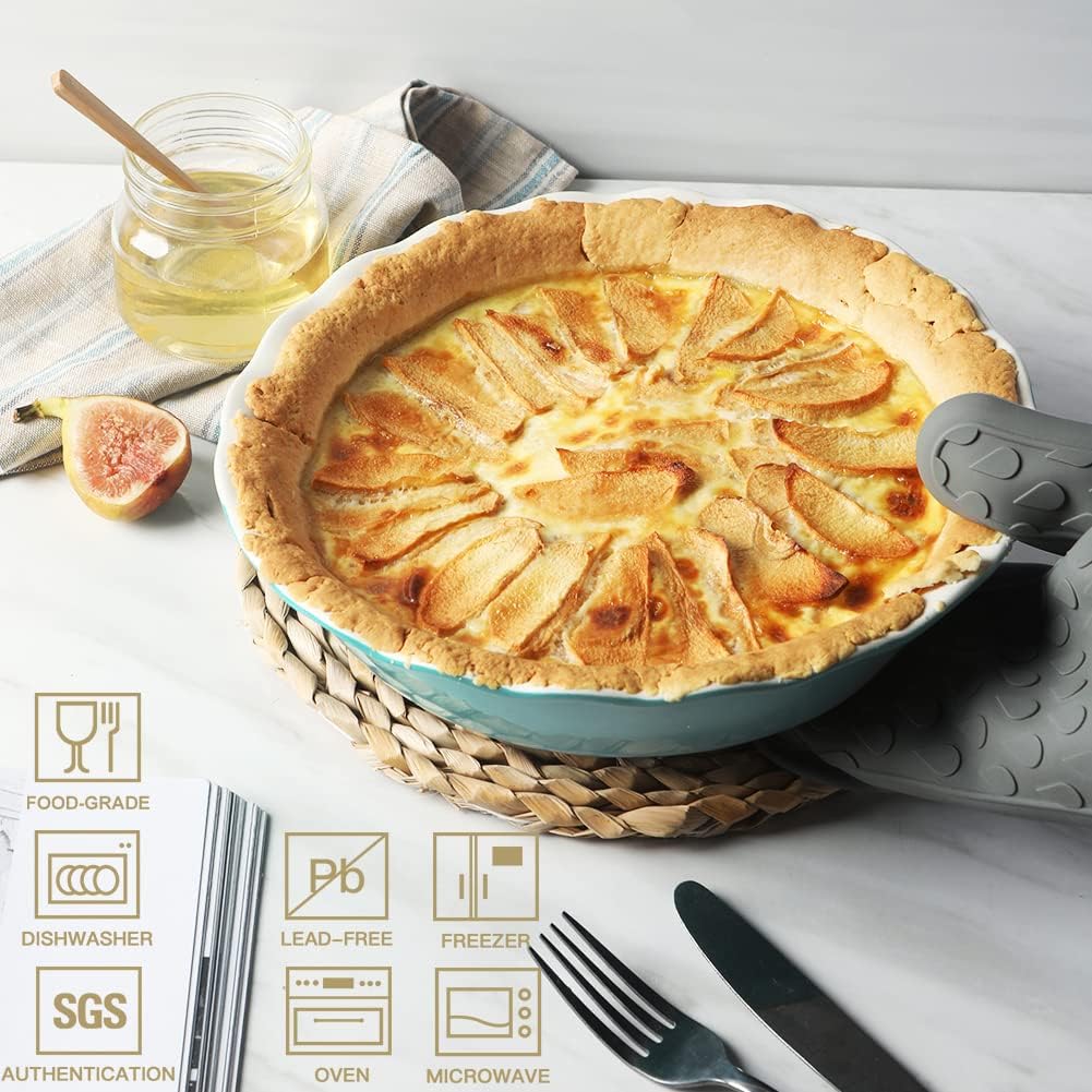 SWEEJAR Ceramic Pie Pan for Baking, 10 Inches Round Baking Dish for Dinner, Non-Stick Pie Plate with Soft Wave Edge for Apple Pie, Pumpkin Pie, Pot Pies (Gradient Purple)