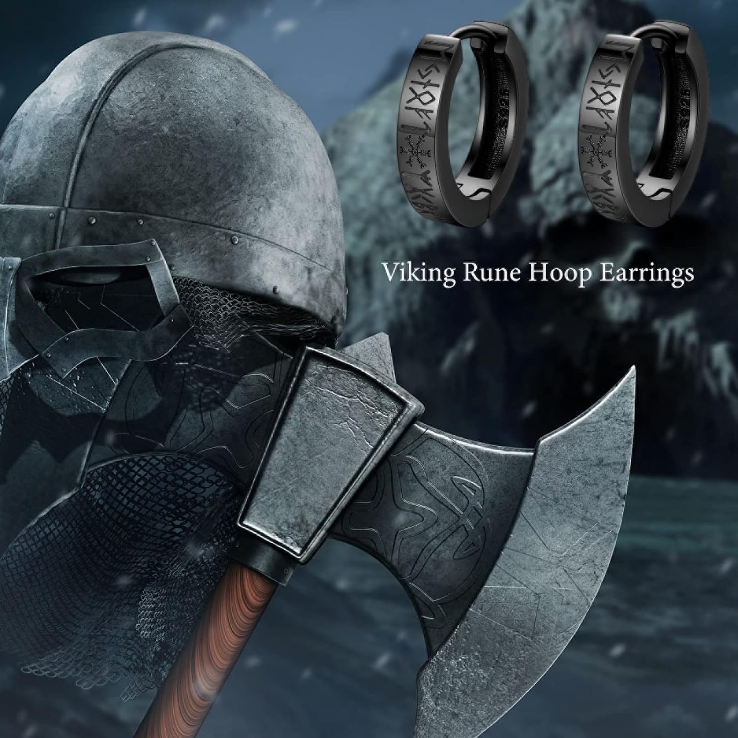 Viking Rune Hoop Earrings 925 Sterling Sliver Norse Black Vintage Hoop Viking Norse Jewelry Gifts Valentines Day Gifts for him Boyfriend Husband - Image 2