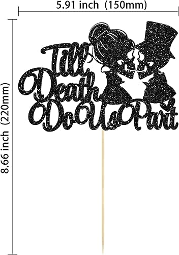 Miniatura 2 de Gyufise 1 decoración para tartas Till Death Do Us Part con purpurina negra para boda, feliz día de San Valentín, decoración para tartas, temática