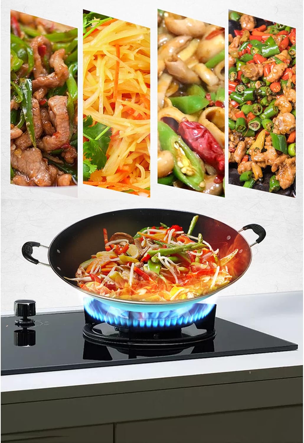 Cast Iron Wok, Household Commercial Iron Wok Pot, Uncoated Double Ear Wok,φ37cm