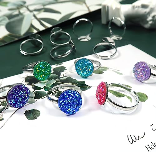 Miniatura 4 de TOAOB - 60 anillos en blanco chapados en plata, anillos planos ajustables con base en blanco