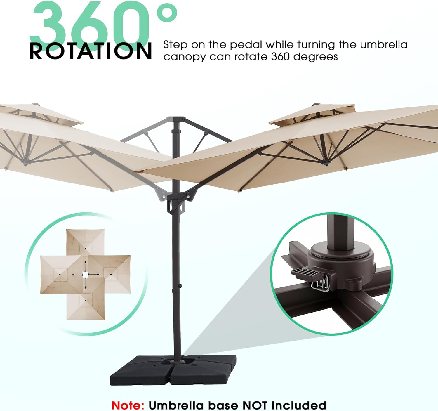 JEAREY 10ft 2-Tier Cantilever Patio Umbrella, Large Square Outdoor Offset Umbrella with Double Top Vent and 360-degree Rotation for Garden, Deck, Pool, Patio, Beige