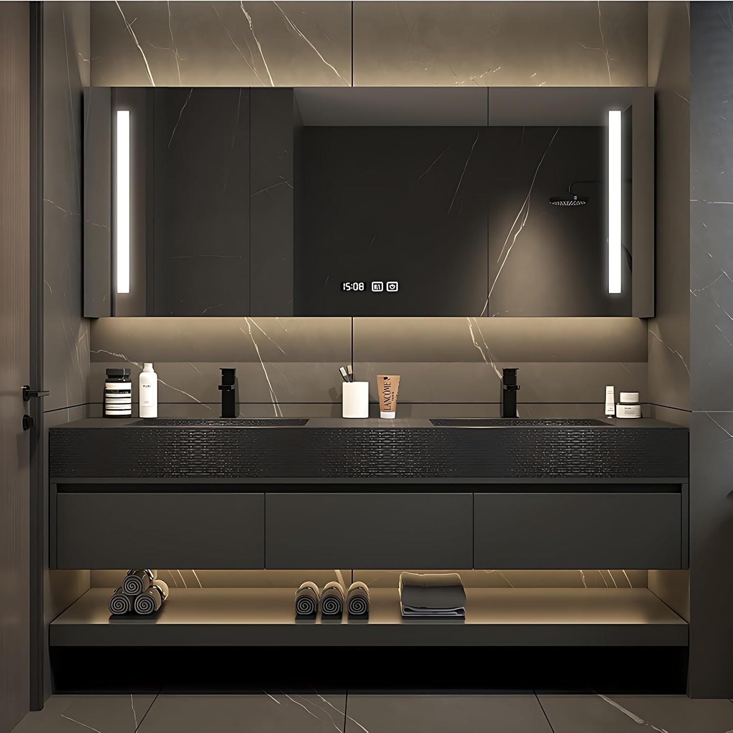 Bathroom Vanity with Sink - Floating Bathroom Vanity Set | Includes LED Smart Defogging Medicine Cabinet | Multi-Layer Solid Wood Material | Luxury and Elegant Design | Wall Mounted