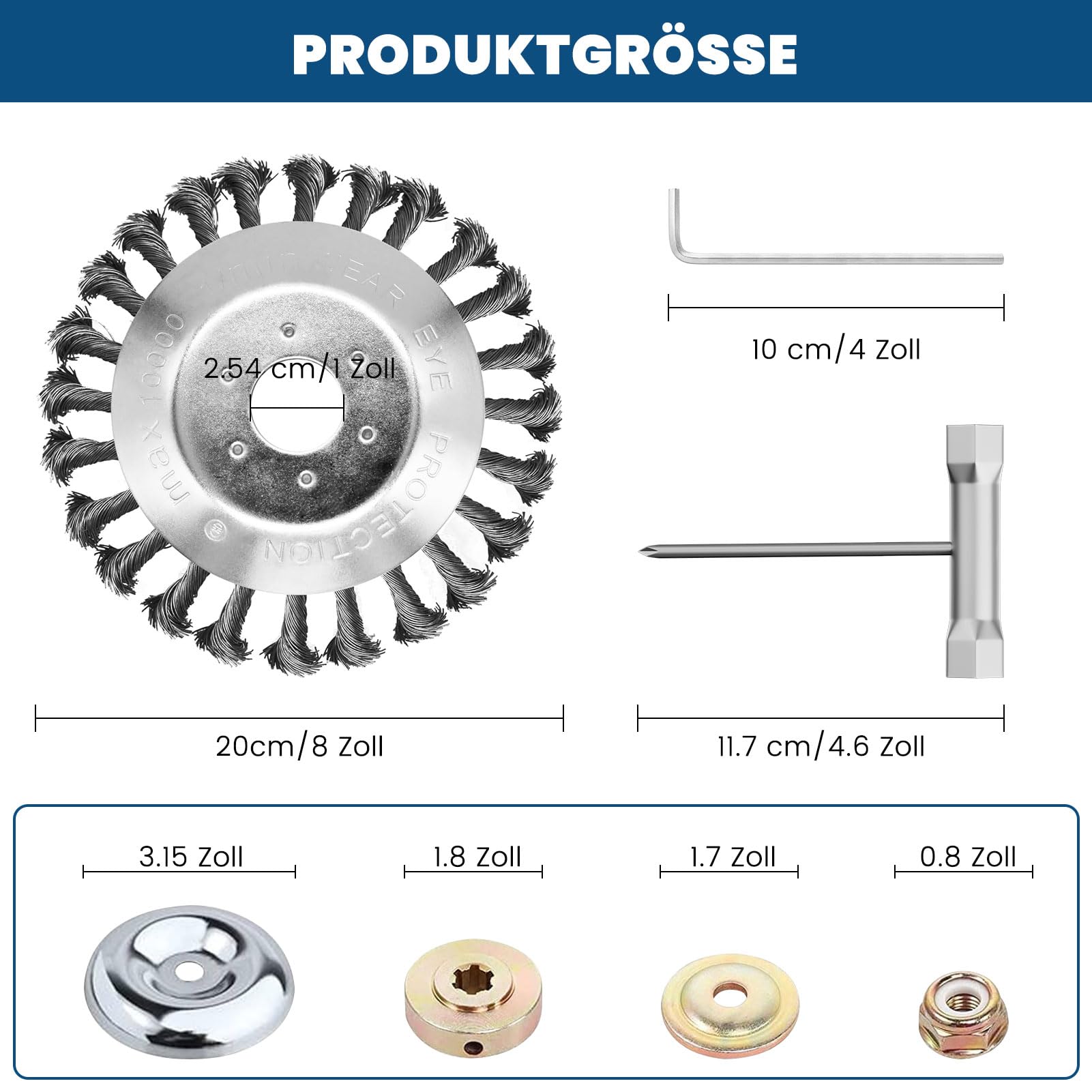 Blytra Brosse Debroussailleuse, 25.4 mm Montage Universel, Brosse Métallique pour Débroussailleuse Robuste Coupe-Bordure, nettoie Fissures, Trottoirs, Revêtement, Mauvaises Herbes et Mousse - 200 mm