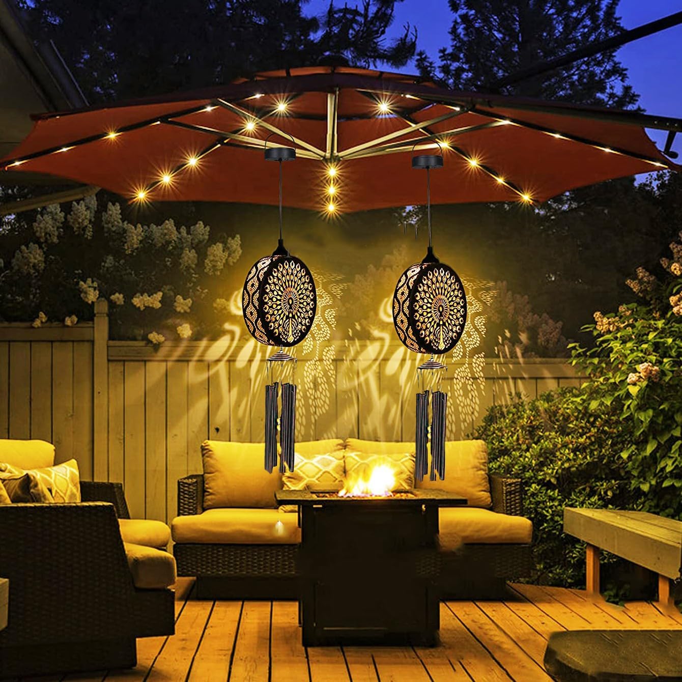 2 Pack Solar Wind Chimes for Outside, 43" Peacock Hanging Wind Chime Lantern with Wire, Deep Tone Memorial Wind Chime Decoration for Home, Patio, Garden, Yard, Multicolour Wind Chimes Gifts