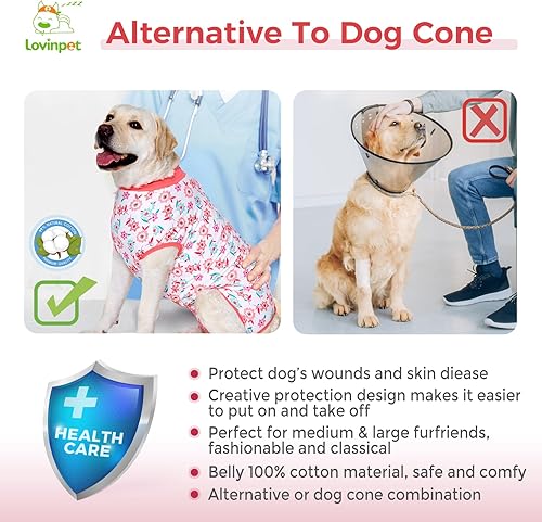 Miniatura 9 de LovinPet Trajes de cuerpo para perros después de la cirugía  Traje de recuperación de cirugía para perros hembras y machos, protección antilamidas,