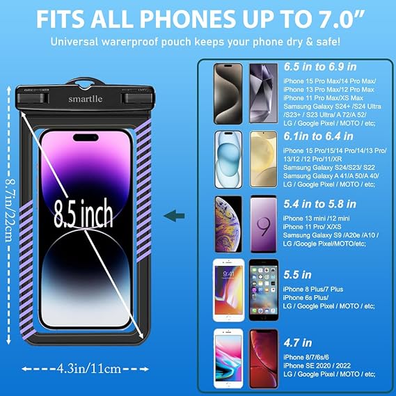 Waterproof Phone Pouches Bags Holder, Cell Phone Water Protectors 4 Pack for Swimming, IPX8 Waterproof Phone case Cover for iPhone 15 14 13 Pro Max 12 11, for Galaxy S24 S23 Ultra Up to 7