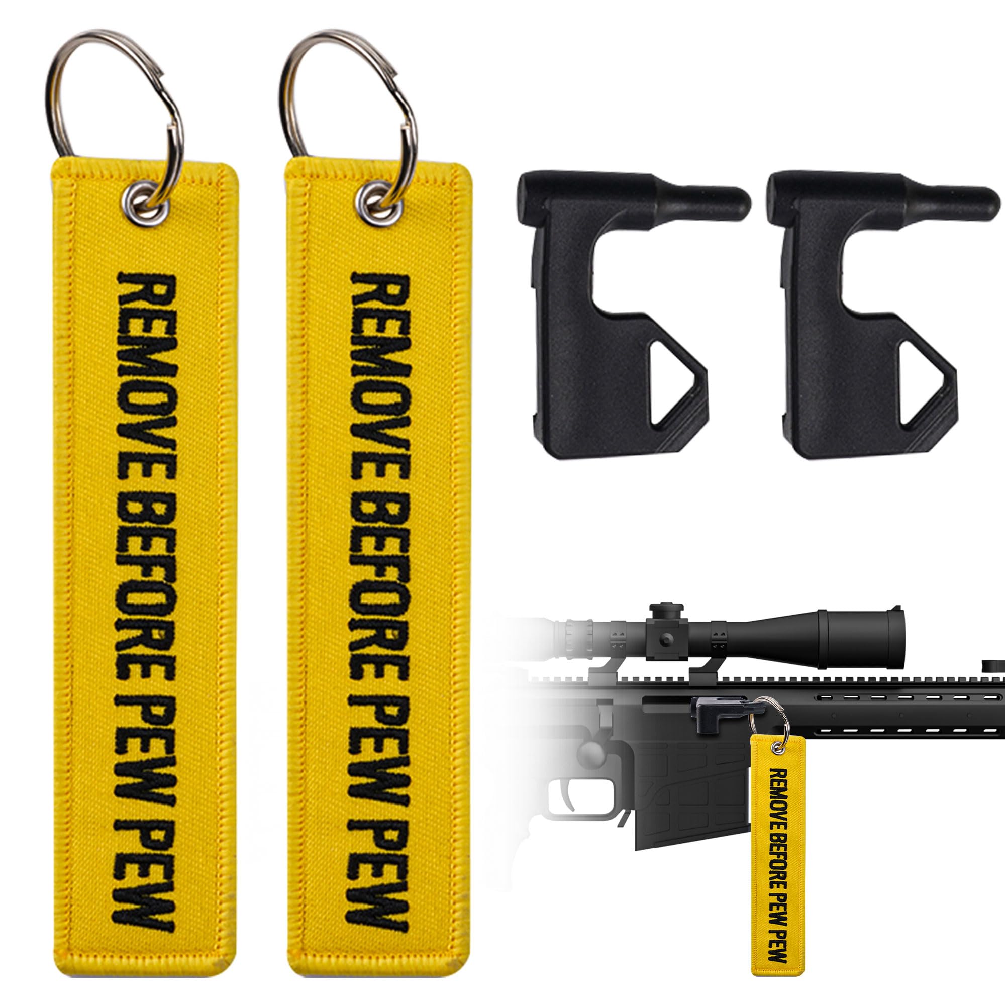 JORMIX 2 Pack Universal Chamber Safety Flags for Rifles Pistols Handguns Shotguns with Bright Color Tags Red Embroidery Keychain Empty Chamber Tags (Yellow)