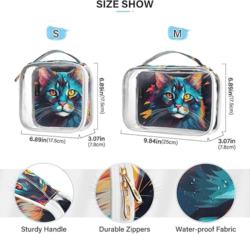 Miniatura 4 de Color Kawaii Cat Clear Toiletry Bag for Traveling,2 Pack Makeup Cosmetic Bag with Zipper,Travel Bag for Toiletries,Travel Essentials 21214467