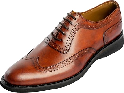 Wing Tip Dress Shoes Men | Genuine Leather Oxford Style Men's Dress Shoes Lace Up Comfortable Rubber Sole