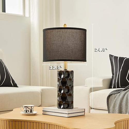 Miniatura 4 de Juego de 2 lámparas de mesa de cerámica modernas de 24 pulgadas, lámparas de noche regulables de 3 colores para sala de estar, lámpara de mesita de