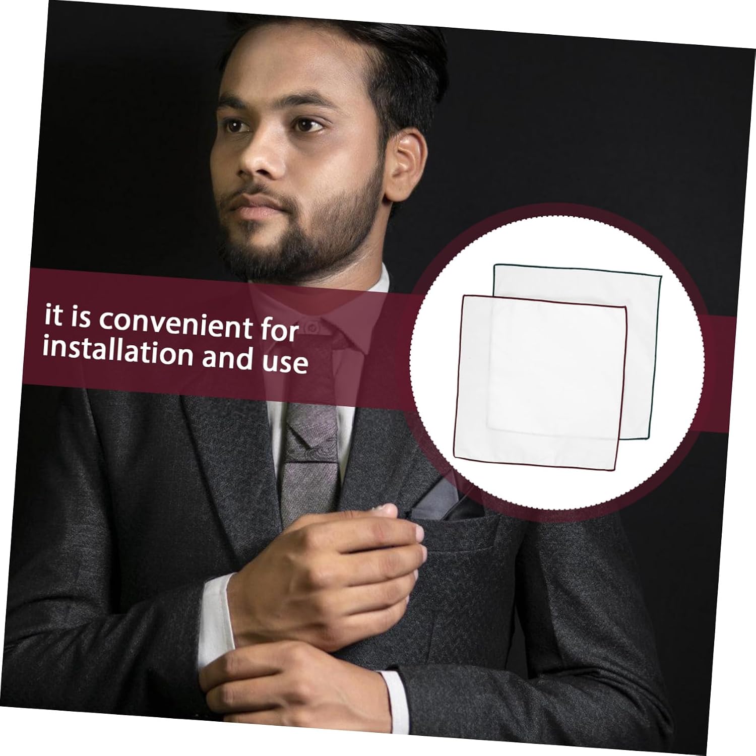 Healifty 2pcs Classic White Cotton Pocket Square for Men Soft Foldable Handkerchief for Wedding Suit Party Banquet Elegant Formal Accessory Dark