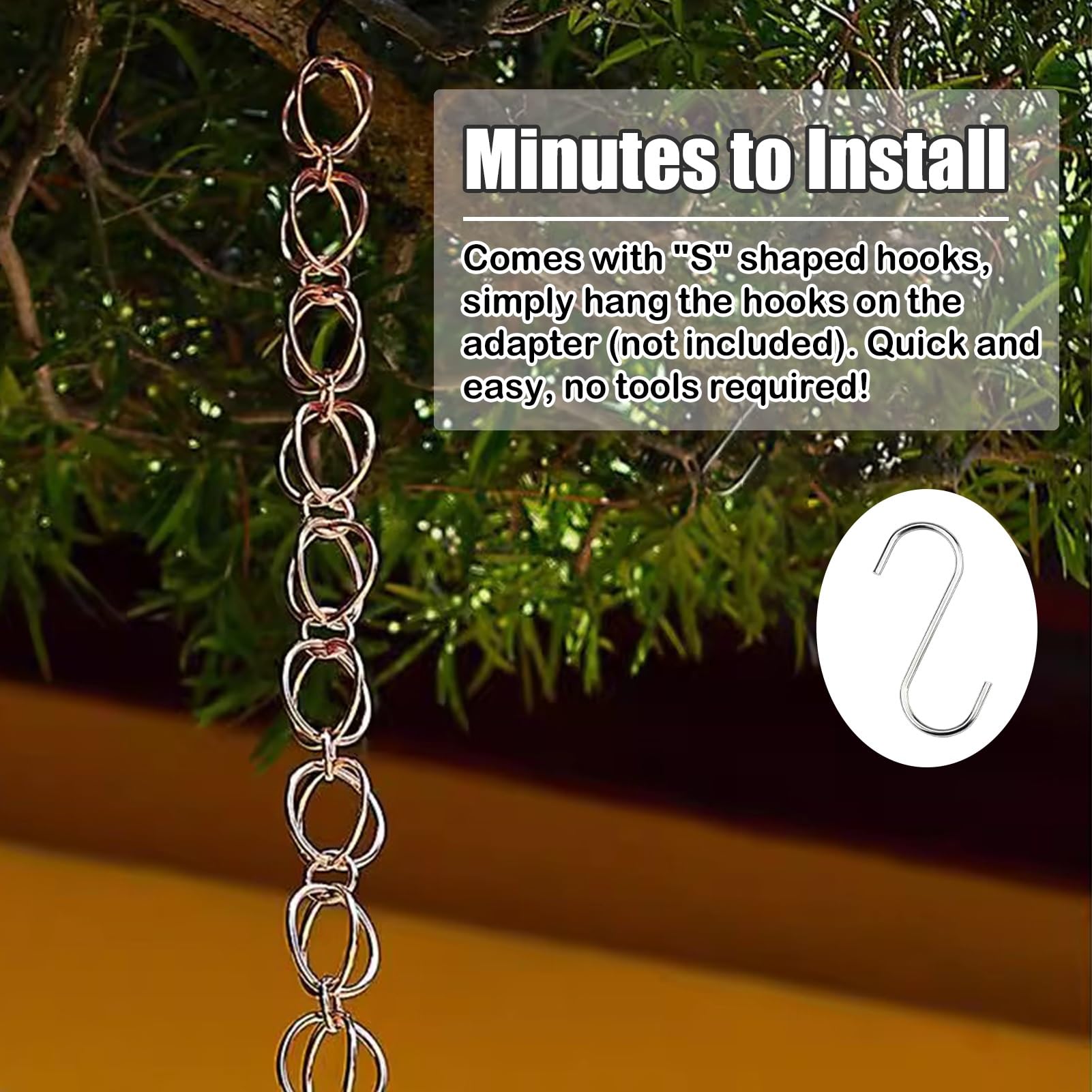 Captador de agua de lluvia para exteriores, Canalón de techo de cobre de 1 m (3,3 pies) con bajante ajustable de 16 círculos/m, cadena colectora de lluvia colgante for cobertizo de jardín, pérgola y t