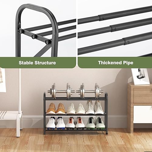 Miniatura 5 de Zapatero de 3 niveles para armario, 16-33 pulgadas, zapatero expandible ajustable para entrada, armario, puerta, metal resistente, color negro 3