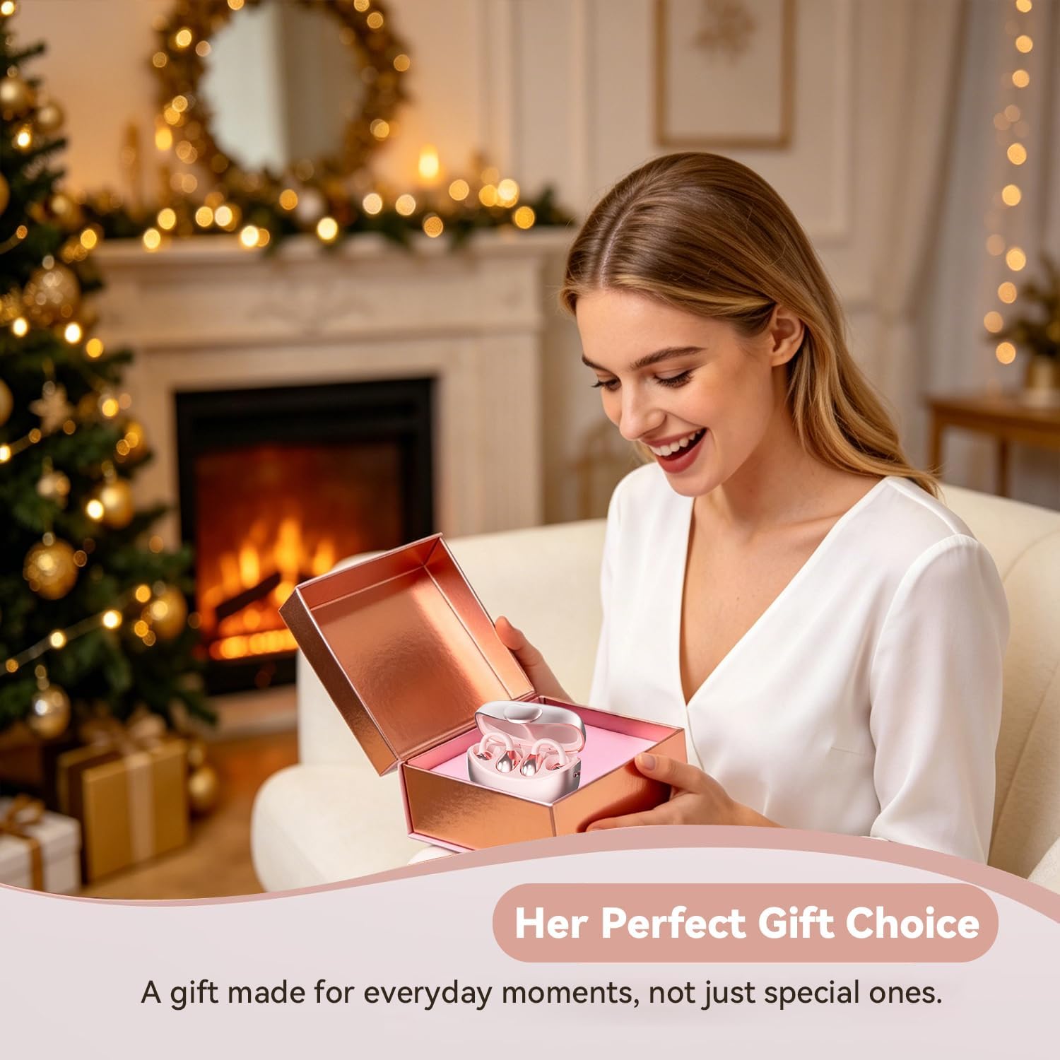 Clip-On Open Ear Earbuds for Women,Bluetooth 6.0 Wireless Earbuds with Hi-Fi Stereo Sound, Lightweight Headphones for Small Ears,Comfortable All-Day Wear,40H Playtime,USB-C,Sports Daily Use Rose gold image 6