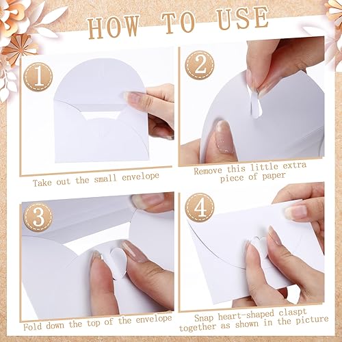 Miniatura 3 de Uiifan 300 sobres para tarjetas de regalo con ventana de 4 x 2.8 pulgadas, mini sobres con cierre en forma de corazón para invitación de
