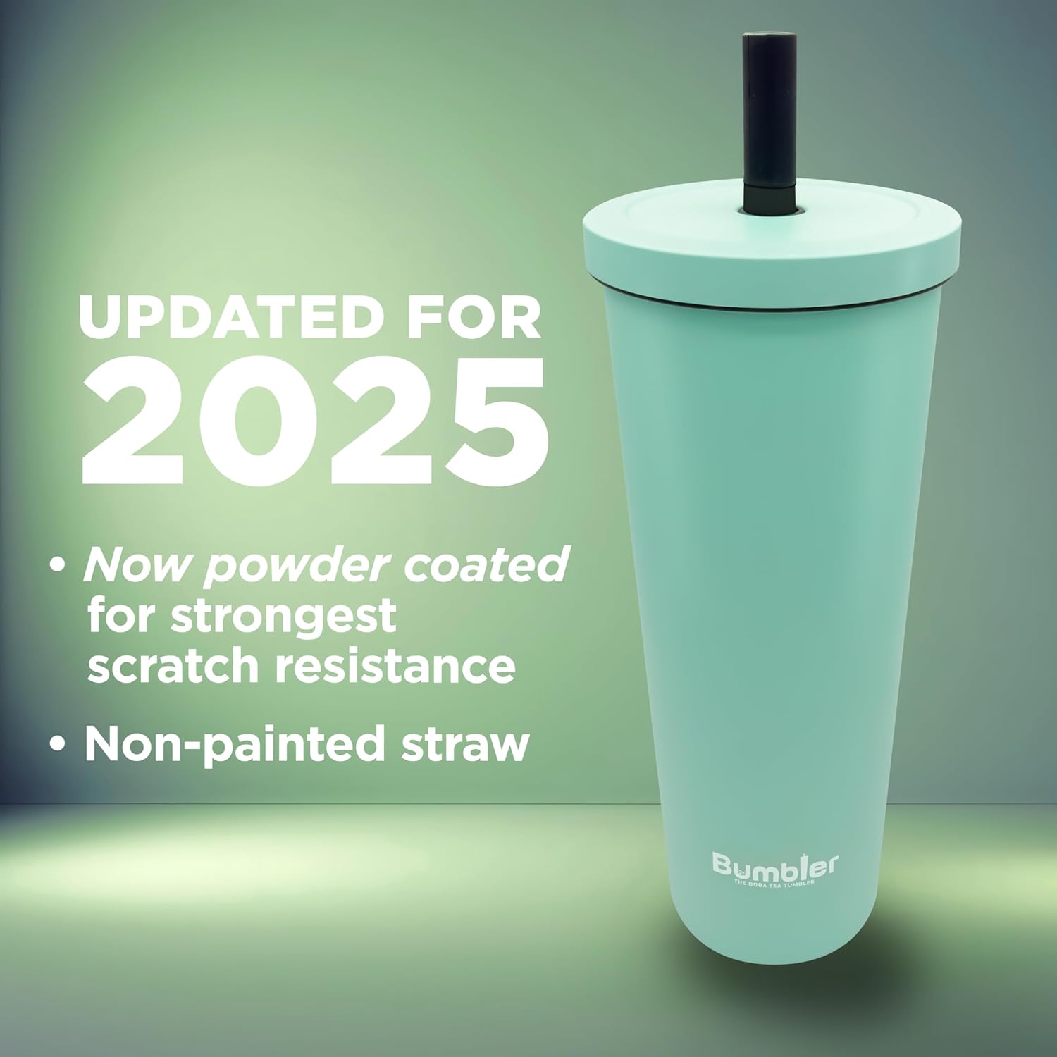 Stainless Steel Bubble Tea Cup - Bumbler 24oz Large Reusable Eco-Friendly Tumbler with Wide Soft Tip Metal Straw, Leak-Proof Lid - Perfect for Boba, Smoothies, Iced Coffee, Hot or Cold Drinks - Mint - Image 6