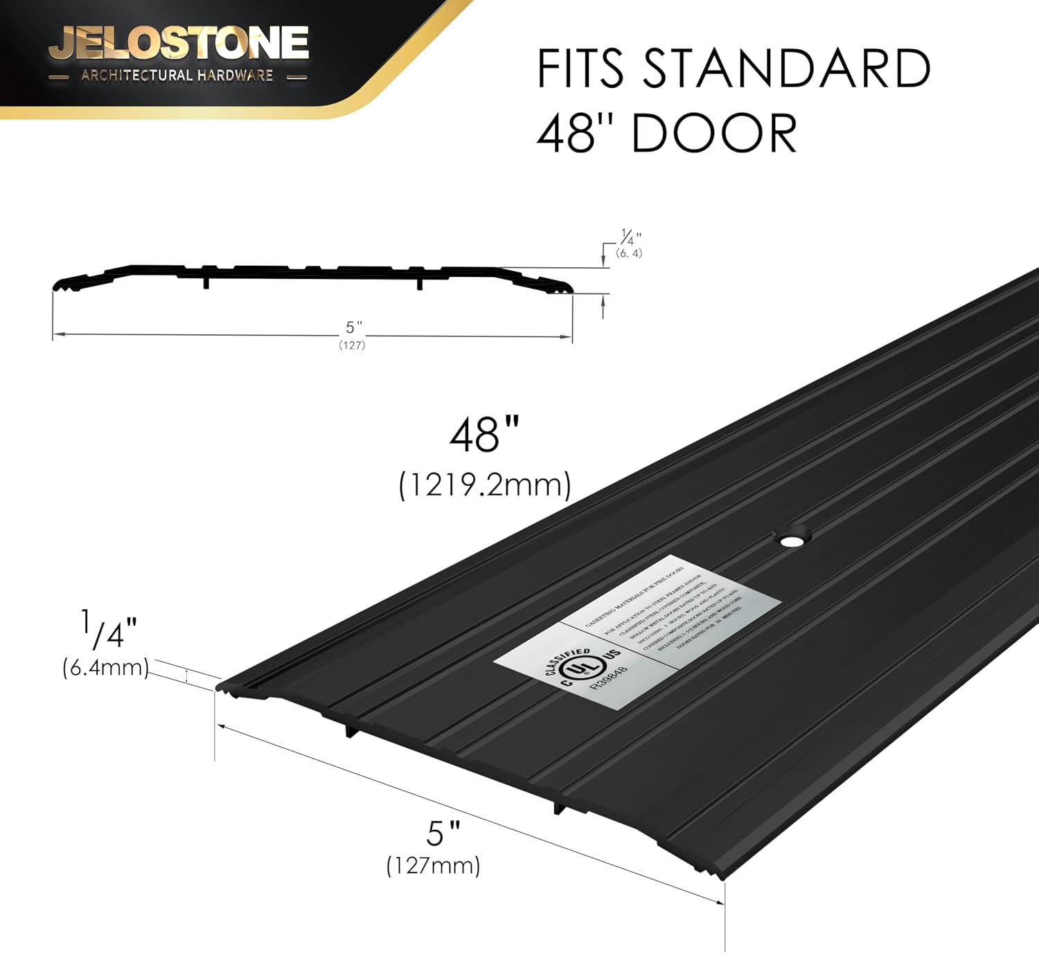 5''W x 1/4''H x 48''L - Commercial Aluminum Door Threshold(Matte Black Anodized)- Door Saddle- ADA accessible Barrier Free- Fire Rated- Door Thresholds for Exterior Doors, B303A