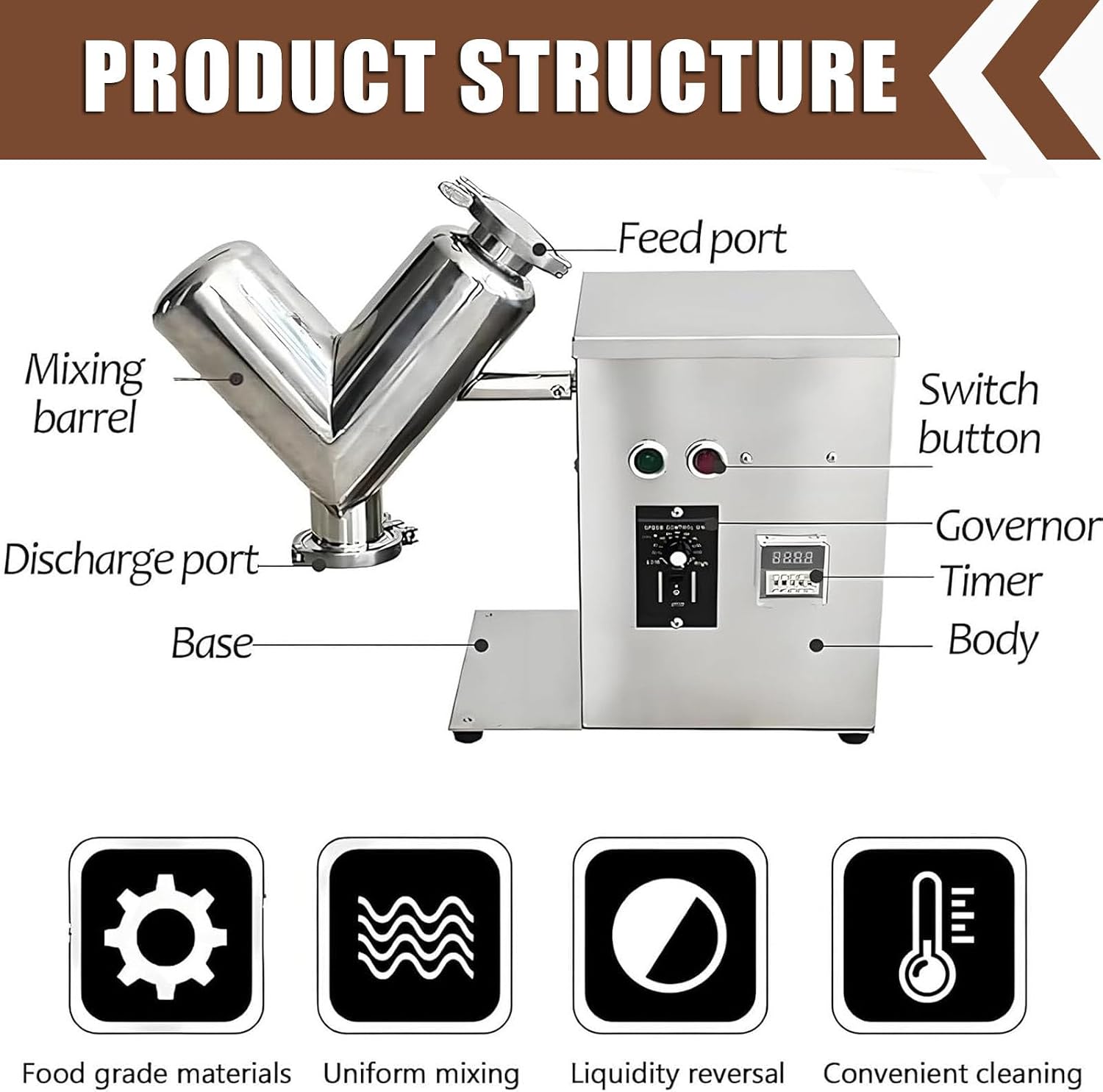 Efficient Lab Mixer,2L Capacity Dry Powder Mixing Machine,V-Type Blender,Stainless Steel Small V-Type Mixer,for Food Processing & Teaching Labs