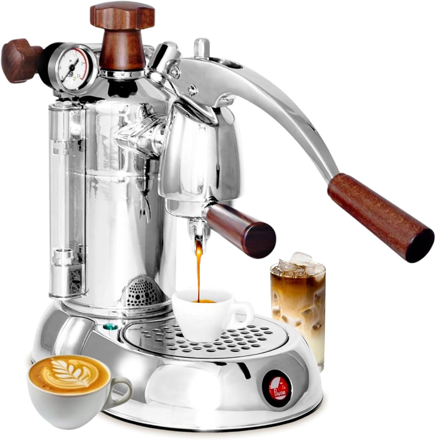 La Pavoni PSW-16 Stradivari Lever Espresso Machine -16-Cup Capacity - Chrome Finish with Elegant Wood Handles - 38-Ounce Solid Brass Boiler - Dual Frothing System & Piston Lever Design - Made in Italy