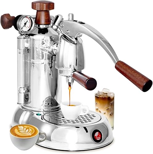 La Pavoni PSW-16 Stradavari - Máquina de expreso de 16 tazas cromada con asas de madera color plateado