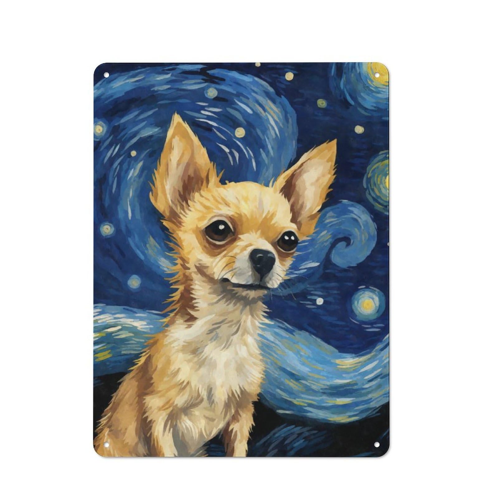 Junmoney Chihuahua Starry Night Vintage Metal Sign 40X30cm For Guest Room Or Hallway, Suited To Guest Room Decorators