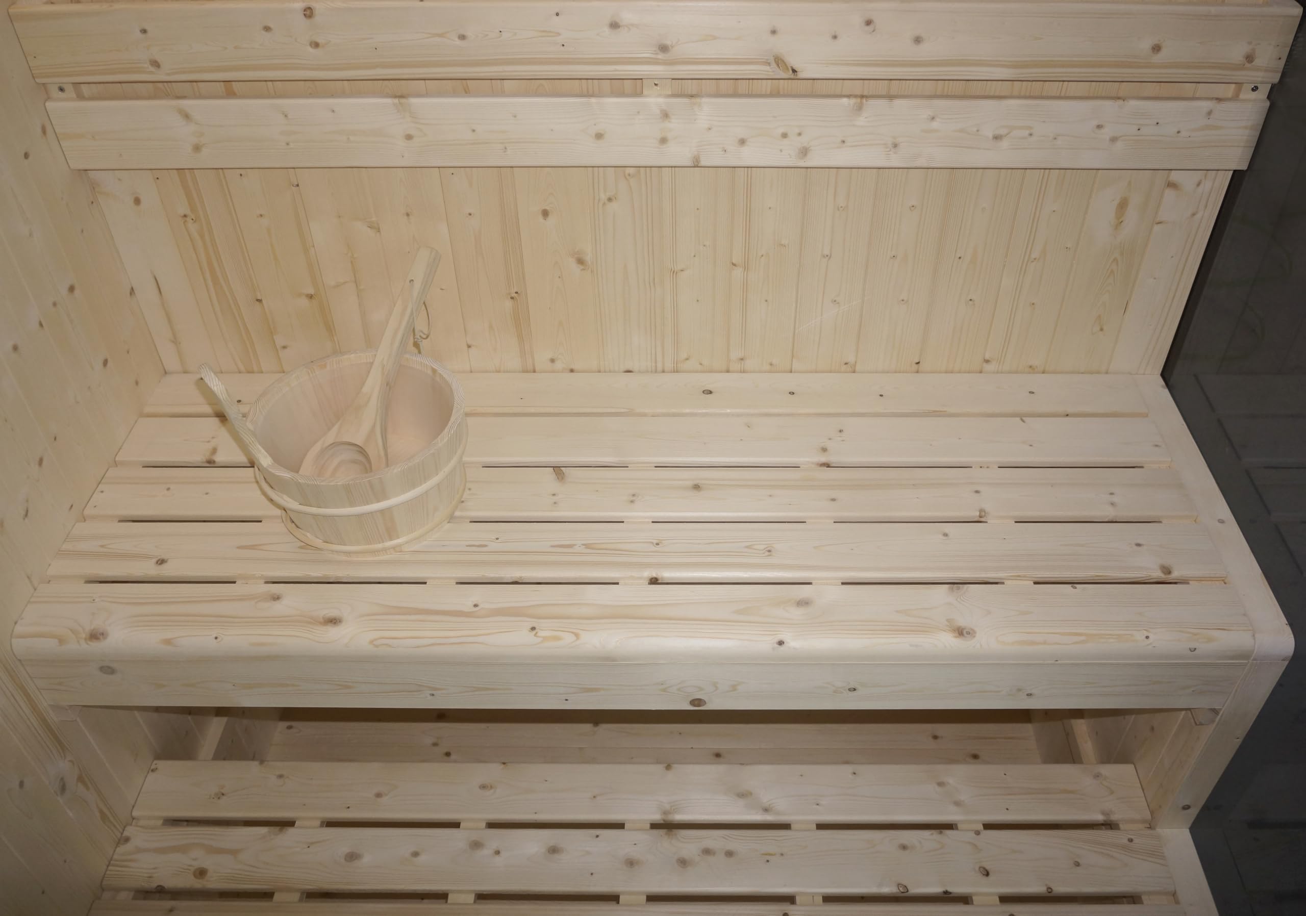 SANOTECHNIK Sauna FALUN XL für 2–3 Personen, Innensauna aus Fichtenholz mit 6,0 kW Harvia Saunaofen, Saunasteine & Zubehör, getöntes Sicherheitsglas, 150 x 150 x 200 cm