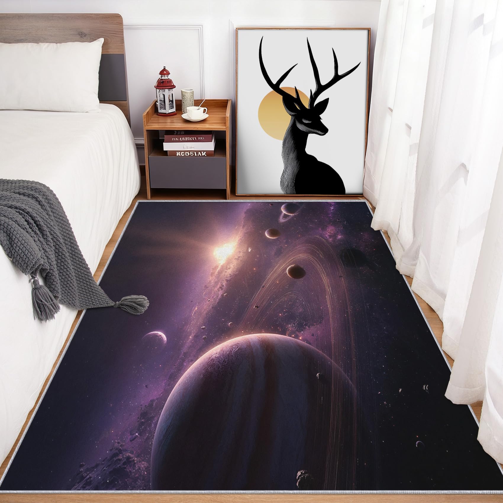 Tapis antidérapant poils ras galaxie lavable pour sécuriser le salon et la chambre