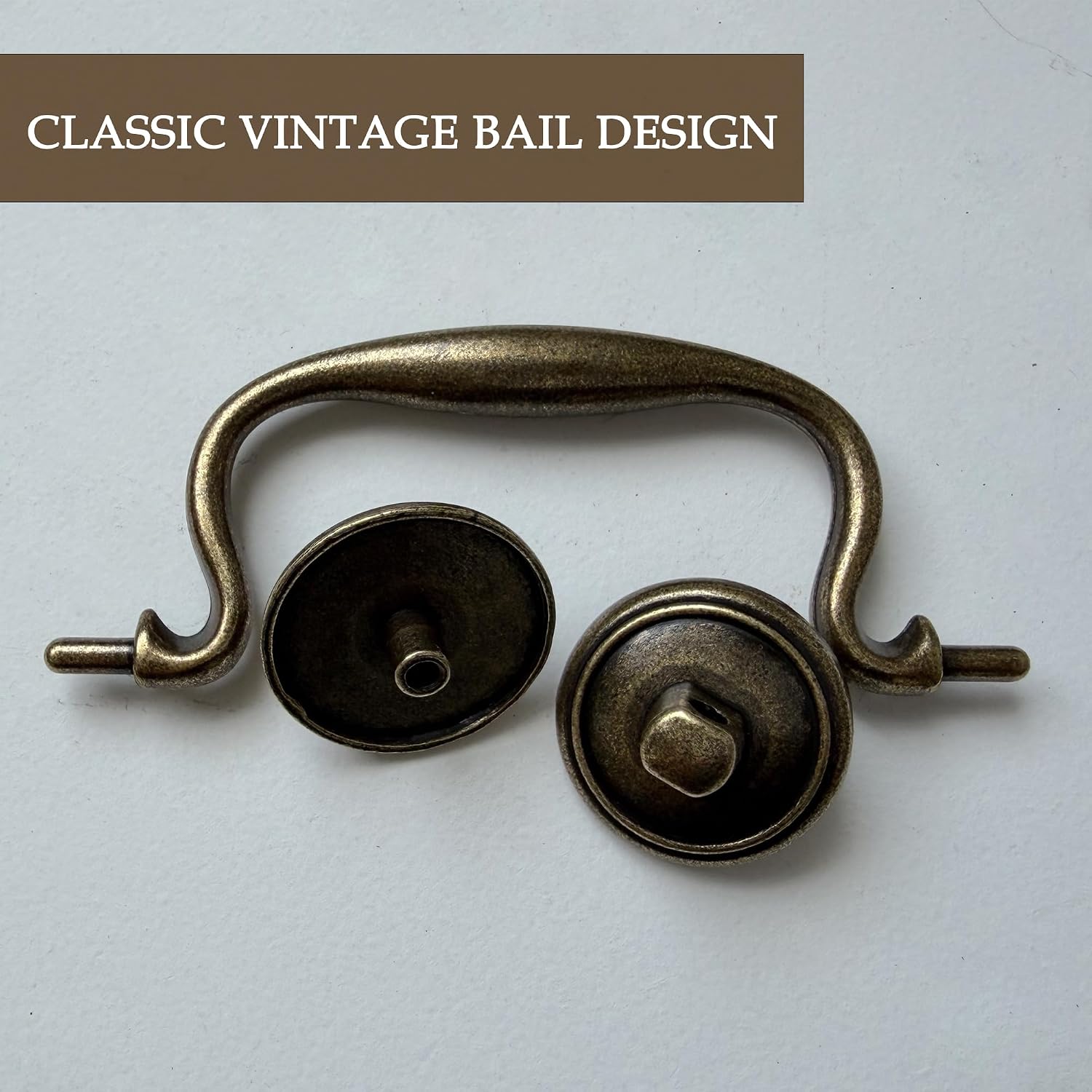 4 Pack Antique Brass Bail Drawer Pulls, 3-3/4 Inch Hole Centers | Vintage drop pull design for cabinets, dressers, cupboards, and kitchen cabinets, ideal for furniture upgrades