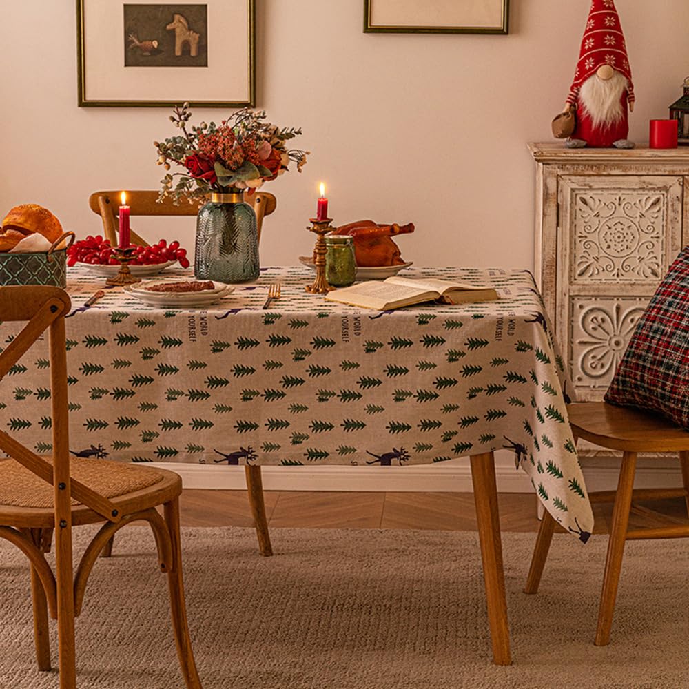 Tovaglia natalizia quadrata in cotone e lino, 140 x 160 cm, per feste, cene festive, decorazione da tavolo per feste di Natale e riunioni di famiglia
