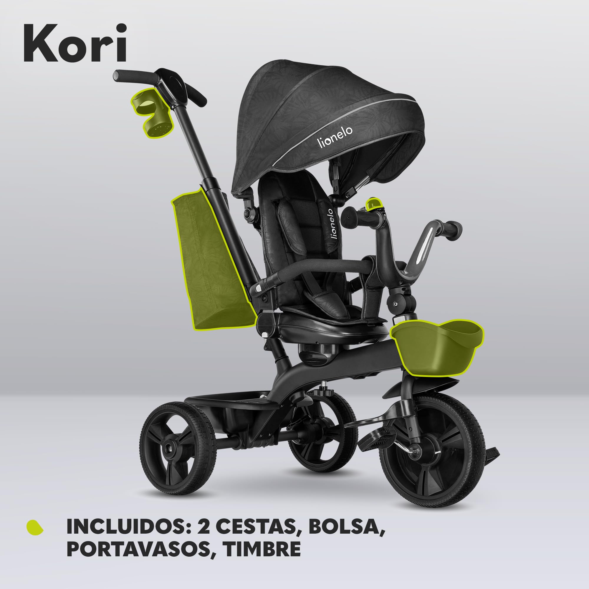 LIONELO Kori Bicicleta 2 en 1 Niño hasta 25 kg 1,5-5 años Triciclo y Bicicleta de Paseo Cinturones de 3 Puntos con Fundas Cubierta de llanta Pesa Solo 9 kg 2 cestas para Juguetes Gris