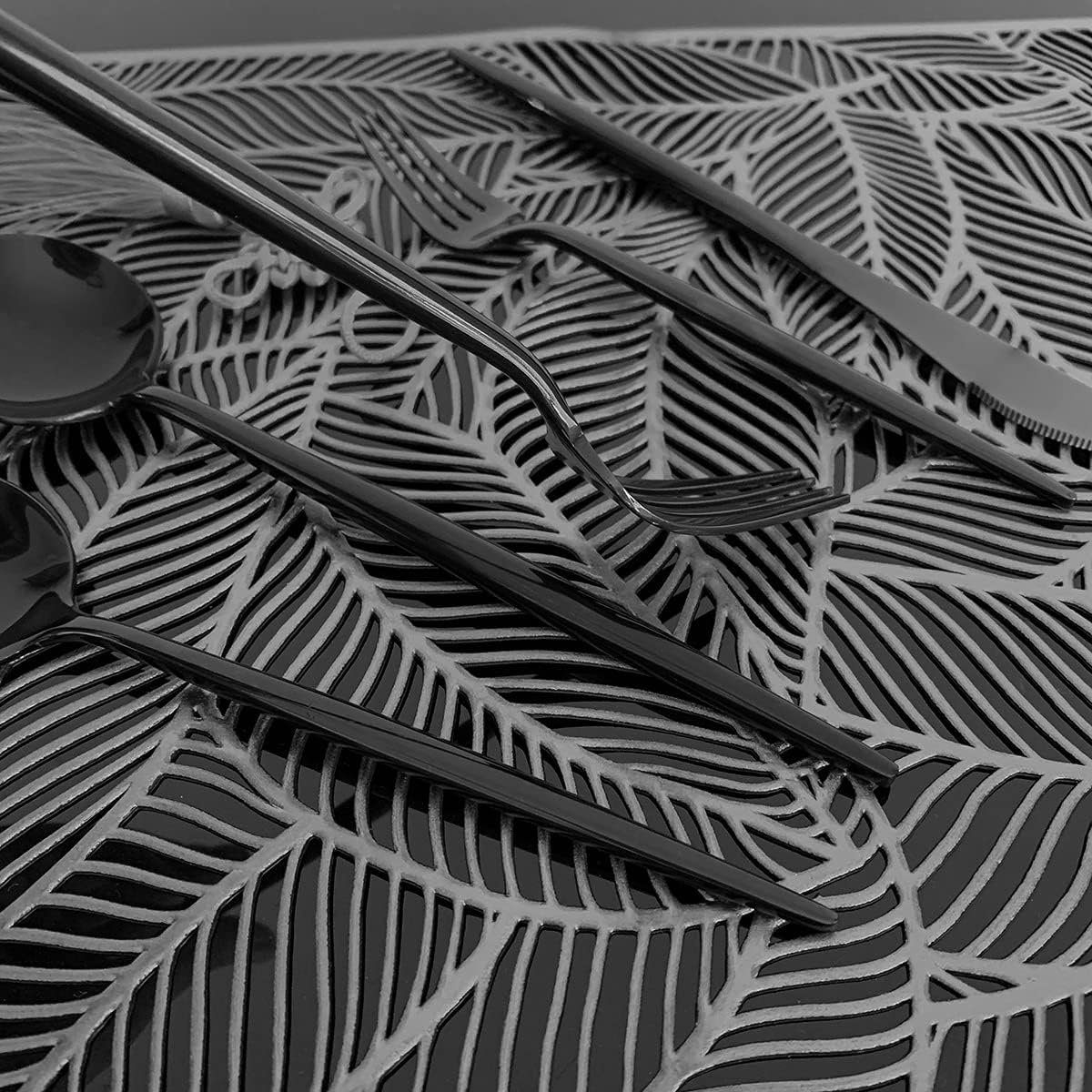 Flatware Set 40 Piece, 304 Stainless Steel With Titanium Gold Plated, Black Color Flatware Set, Silverware, Cutlery Set Service For 8 (Shiny Black)