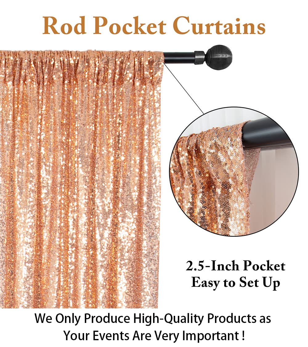 ShinyBeauty Sequin Backdrop Curtains 4 Panels Rose Gold 2FTx8FT Sequin Fabric Photo Backdrop Curtains Rose Gold Backdrop Rose Gold Glitter Curtains for Party Baby Shower Backdrop Backgrounds