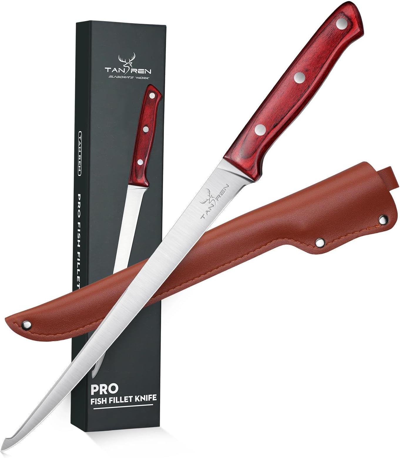 TAN REN Fillet Knife 9 inch, Professional Stainless Steel Fishing Knife