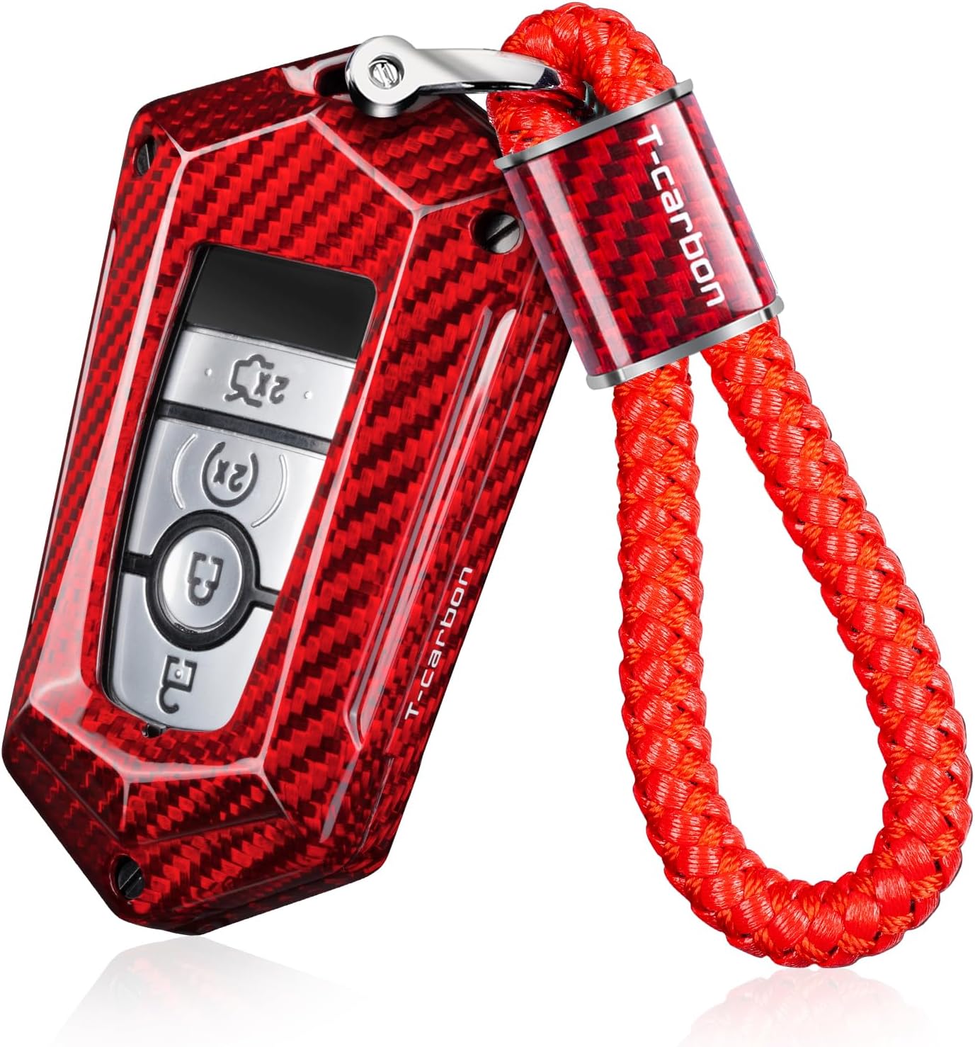 T-carbon Key Fob Cover Compatible with Ford F150 2024;Carbon Fiber Key Shell with Keychain Fits Mustang Maverick Edge Explorer Escape Ranger Expedition 4 5 Buttons 2019 2025 Smart Remote Accessories