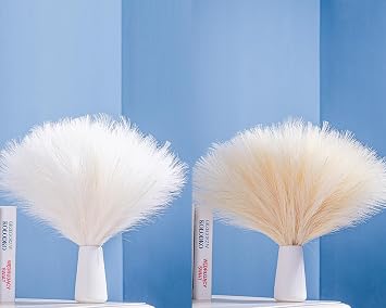 Faux Pampas Grass Decor White & Beige - Artificial Pampas Grass Small Pampas Grass Fluffy Pompas Floral Arrangement