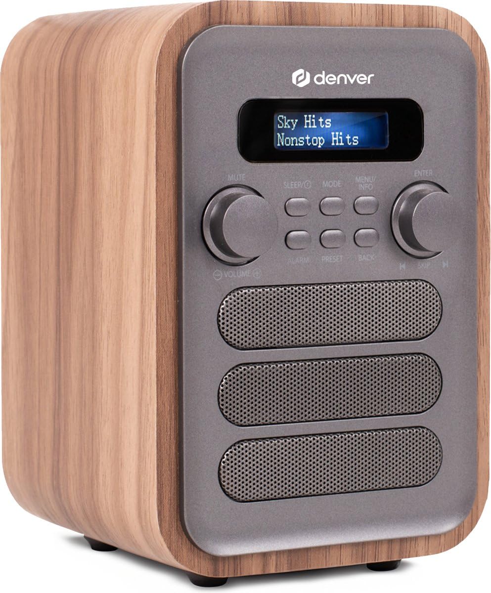 Radio digitale DAB+ e FM. Denver DAB-48GREY. Sveglia. Connessione Bluetooth. Volume: 2,5 W. Telecomando incluso. Grigio.