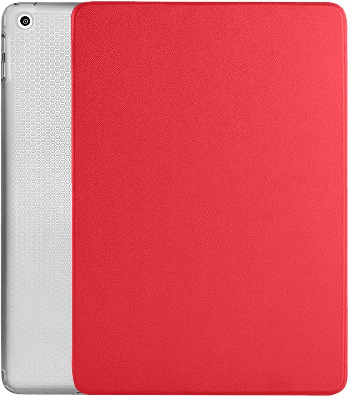 DuraSafe Cases for iPad 9.7 Inch 4 Gen 3 Gen 2012 2 Gen 2011 [iPad 4th 3rd 2nd Old Model ] A1458 A1416 A1395 A1396 A1416 MD525LL/A MD516LL/A MG932LL/A Trifold Smart TPU Transparent Back Cover - Red