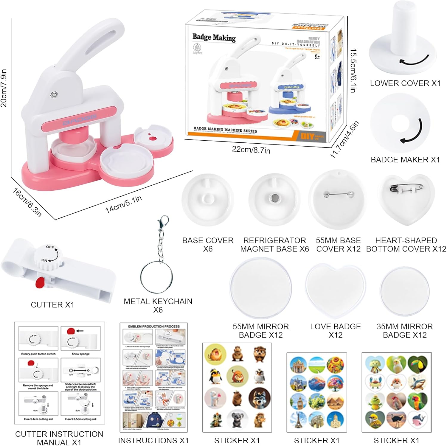 Button Maker Machine, Pin Maker Multiple Sizes 35mm+55mm Pin Badge Maker Machine Button Making Supplies, Perfect for DIY Crafts & Personalized Gifts (B Type)