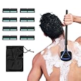 ZOMU Back Shavers for Men:Back Hair Shaver and Body Shavers for Men with Safety Blade Technology & Ergonomic DIY Long Handle, Wet or Dry Shaving,Blue(Replaceable 8PCS 3.5inch Blades Included)