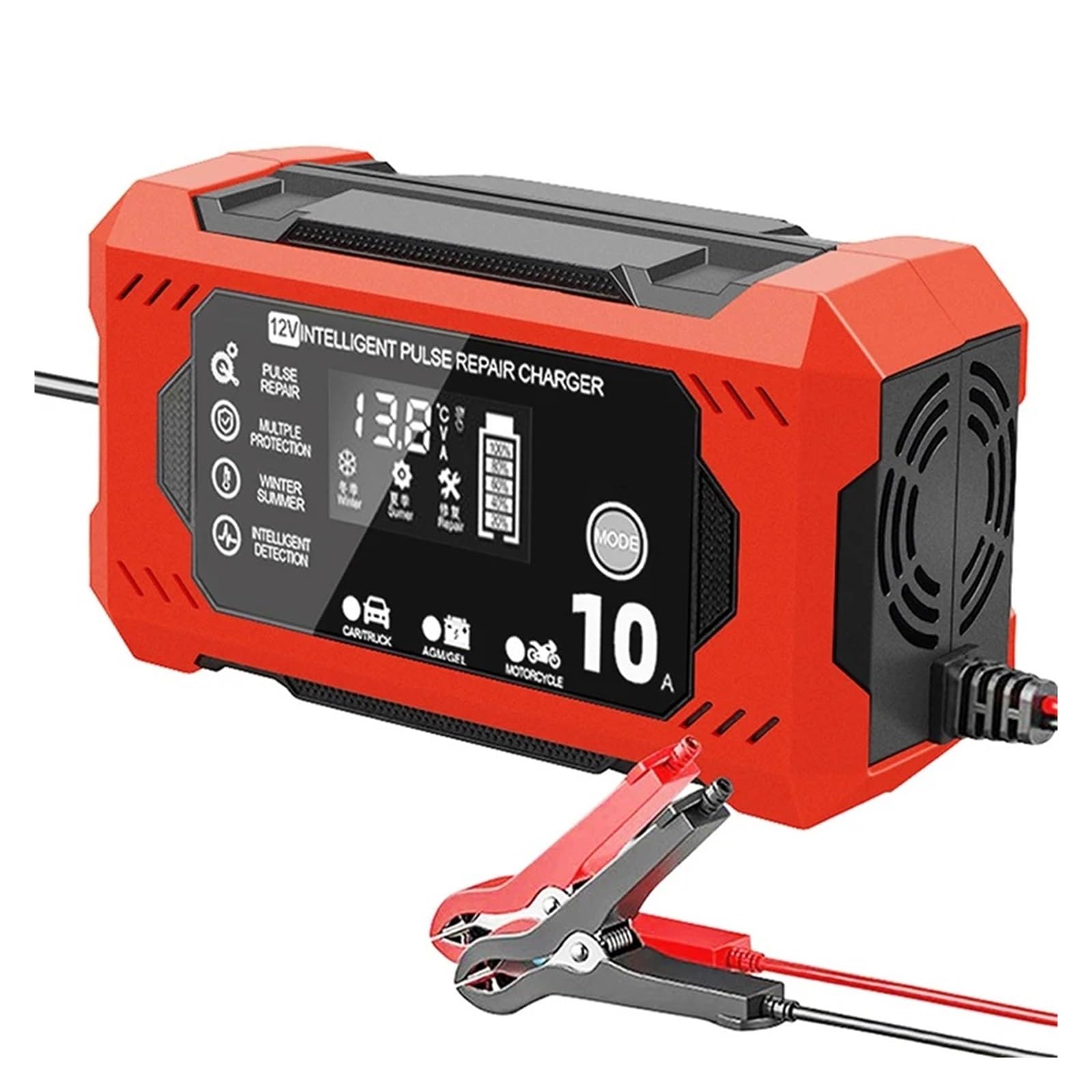 Ładowarka Samochodowa 12V 10A Urządzenie Do Ładowania Akumulatora Motocykla Samochodowego Akumulator Kwasowo-ołowiowy Inteligentna Naprawa Wyświetlacza LCD Wydajne Szybkie ładowanie