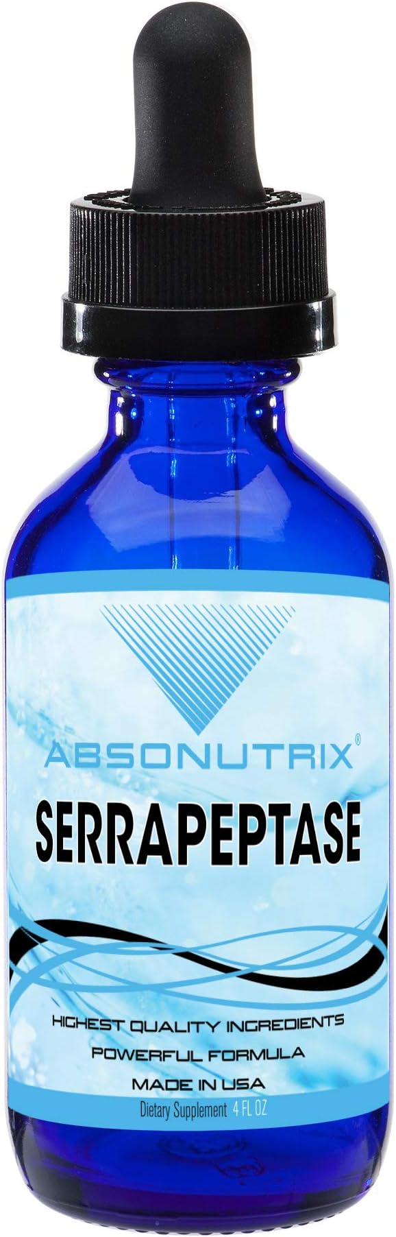 Absonutrix Serrapeptase Enzyme 583mg,125000 spu, 4 Oz Drops, 118 Servings, Made in USA, Quick Absorption, Quality Ingredients, Third-Party Tested, Non-GMO, GMP Certified, Cruelty Free Products