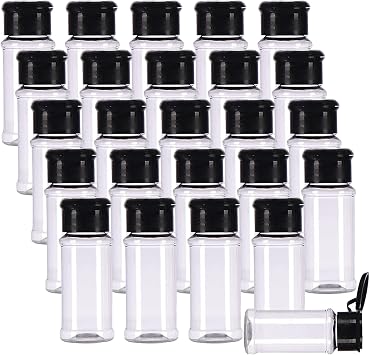 25Pcs Empty Plastic Spice Bottles Set for Storing Barbecue Seasoning Salt Pepper and More 75 ml/2.5 oz Black