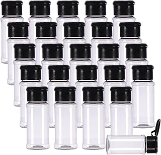 FEOOWV 25Pcs Empty Plastic Spice Bottles Set for Storing Barbecue Seasoning Salt Pepper and More 75 ml/2.5 oz (Black)
