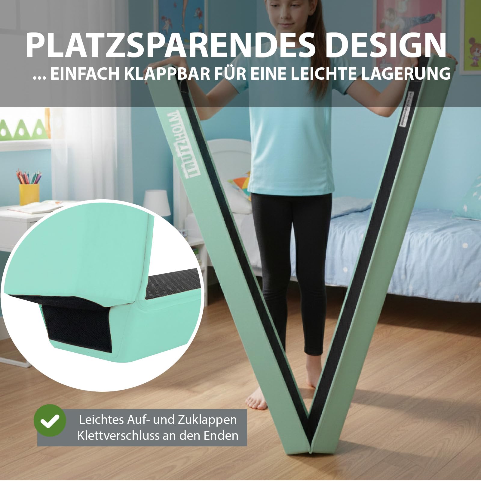 TRUTZHOLM Klappbarer Schwebebalken 210 cm | klappbar auf 105 cm | Eva-Turnbalken mit Vliesbezug inkl. Tragetasche | Balancieren, Turnen für Zuhause