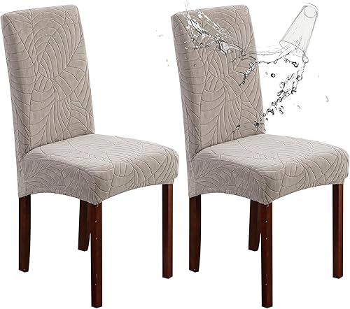 Vista 34 de Genina - Fundas impermeables para sillas de comedor, fundas elásticas de Jacquard, extraíbles y lavables, protector de silla para cocina, hotel