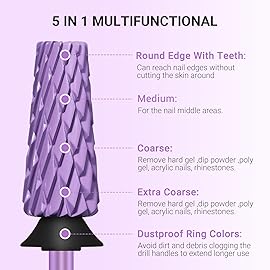 MelodySusie Super Cut Edition 5 in 1 Nail Drill Bits, 3/32\'\' Carbide Tungsten Multi-function Bits, Suitable for Manicure Pedicure Cuticle Gel Polishing, Purple, Series Bit-M, XC