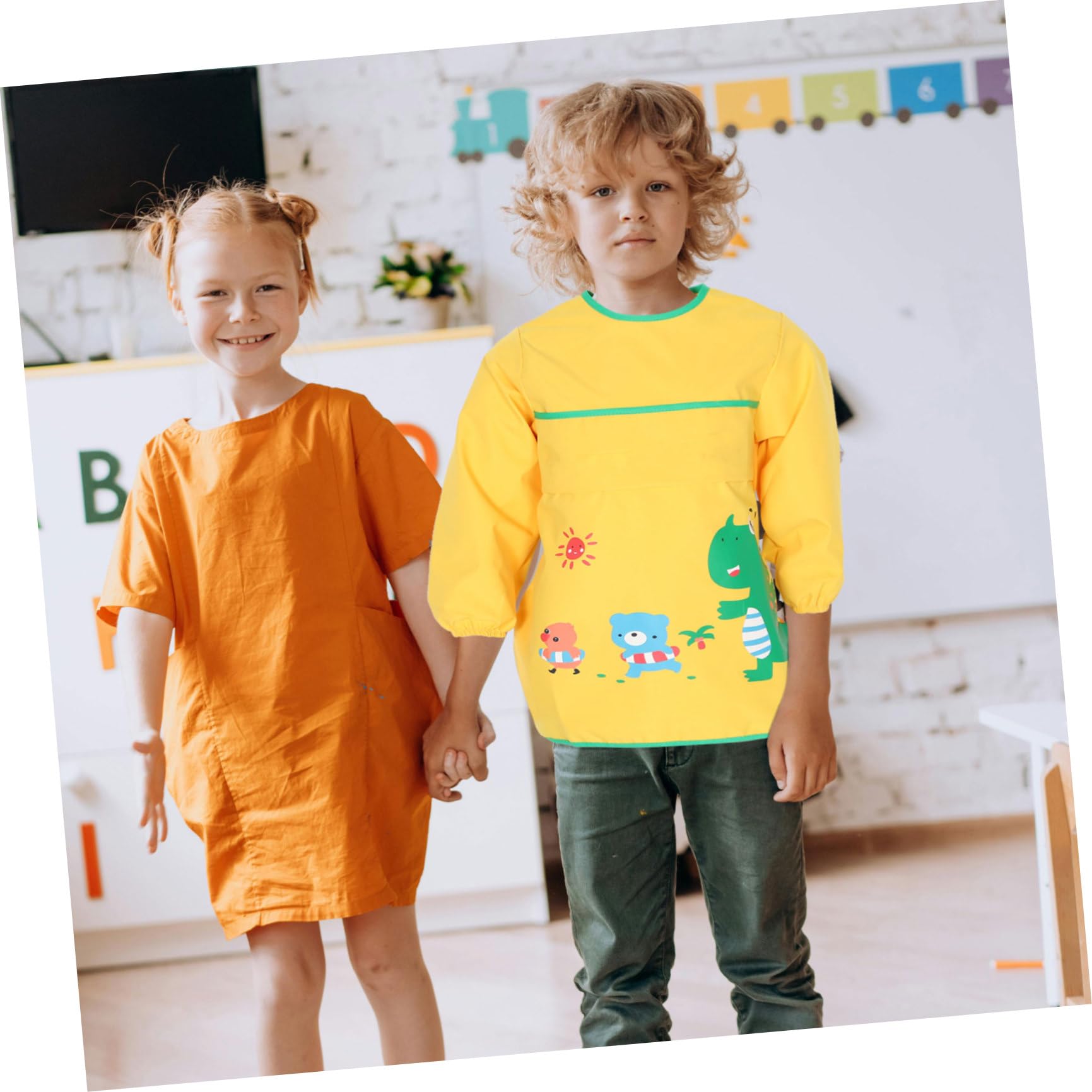 UPKOCH 3pezzi Grembiule Da Pittura Per Ragazzo Ragazza Con Maniche Lunghe Design Carino Con Dinosauri Adatto Per Attività Di Cucina e Creatività Taglia s