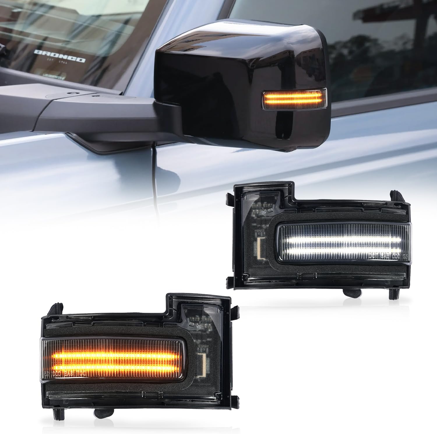 Archaic Rearview Mirror Double Bar Turn Signal Light Compatible with Ford Bronco/Bronco Raptor 2021-2025,w/Amber or White DRL